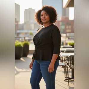 Eloquii Women's 3/4 Sleeve Peplum Top ~ Black ~ Size 16 EUC